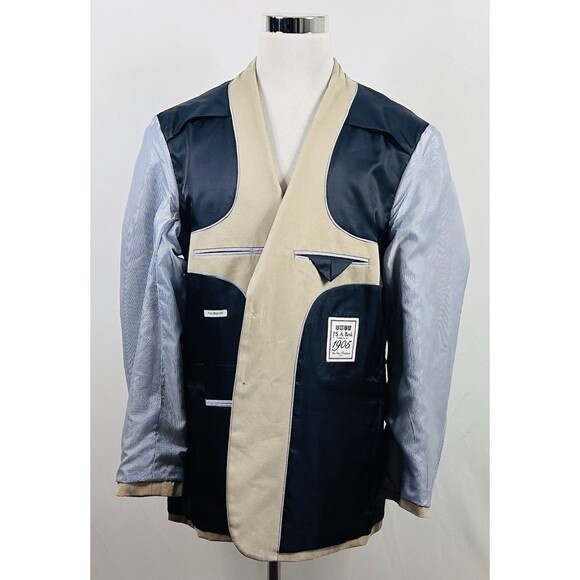 Jos A Bank 46L Tailored Fit Sport Coat Beige 100% Cotton Two Button Double Vents - Picture 7 of 8